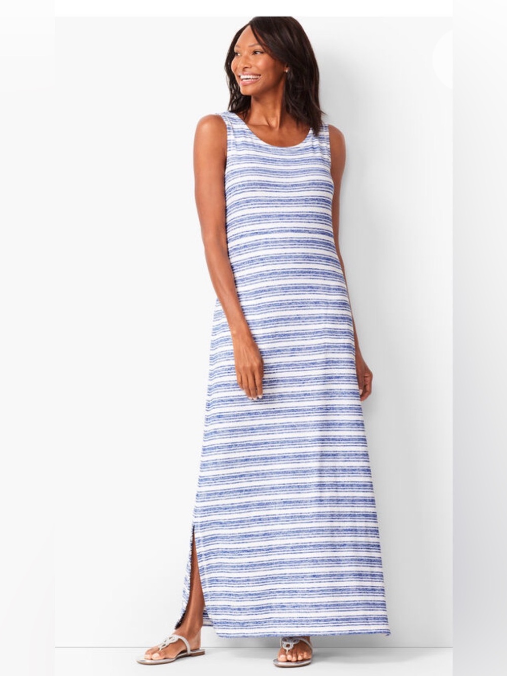 T by Talbots Blue and White Striped Sleeveless Maxi- size Small